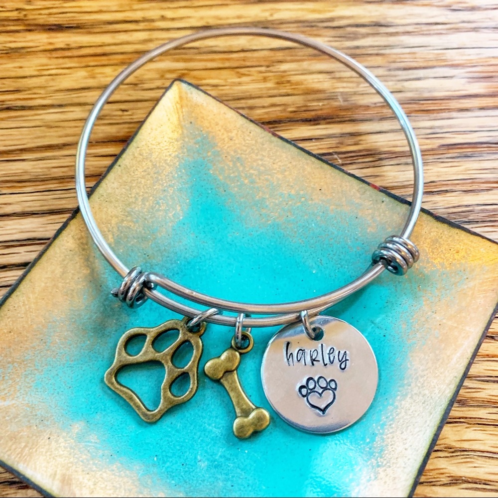 🆕 Personalized Dog Bone Paw Adjustable Bangle